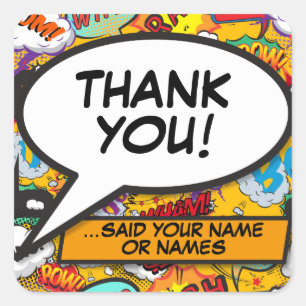 Sticker Carré Un Merci coloré et amusant personnalisé