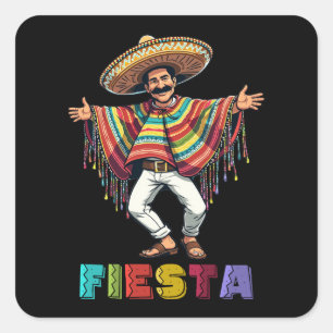 Sticker Carré Un Mexicain À Poncho Danser Fiesta Cinco de Mayo