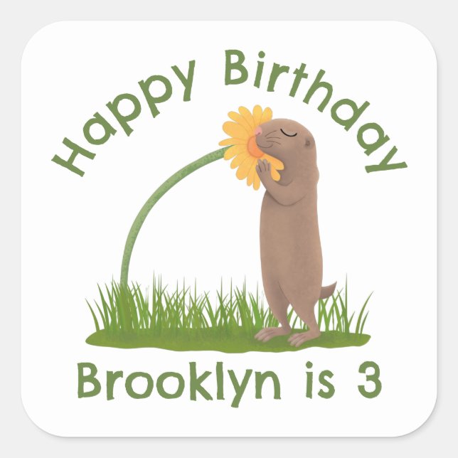 Sticker Carré Un mignon chien de prairie reniflant la caricature (Devant)