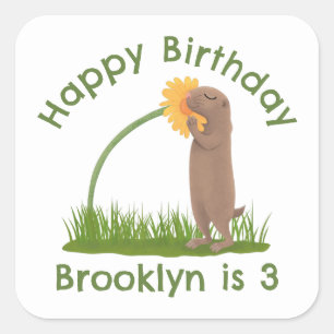 Sticker Carré Un mignon chien de prairie reniflant la caricature