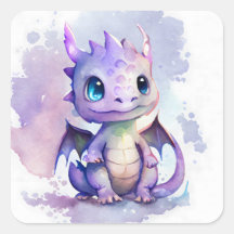 Un mignon dragon de bébé violet à l'aquarelle