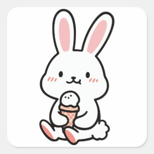 Sticker Carré un mignon lapin avec de la glace