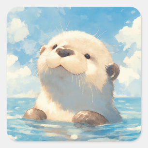 Sticker Carré Un monde aquatique adorable avec une loutre