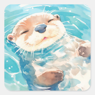 Sticker Carré Un monde aquatique de Otter mignon