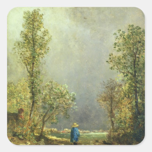 Sticker Carré Un mouton regarde une tempête (Devant)