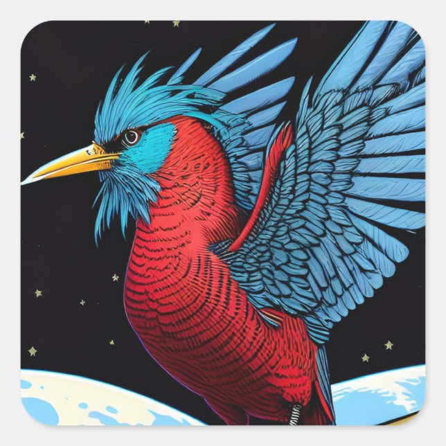 Sticker Carré Un oiseau avec un bâton dans l'espace (Devant)