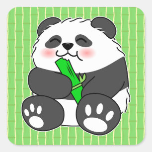 Sticker Carré Un Panda Bébé Mignonne Mangeant Stalk Bambou