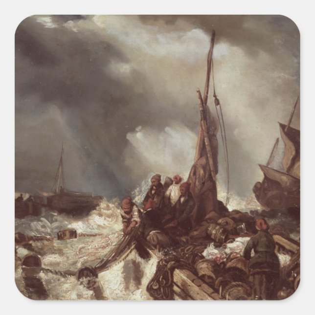 Sticker Carré Un pêcheur tirant dans un filet, 1868 (Devant)