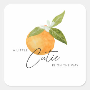 Sticker Carré Un petit Baby shower Cutie Oranges