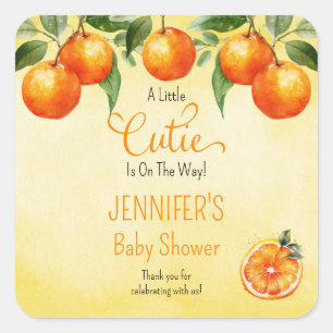Sticker Carré Un petit Baby shower d'aquarelle Citrus Cutie