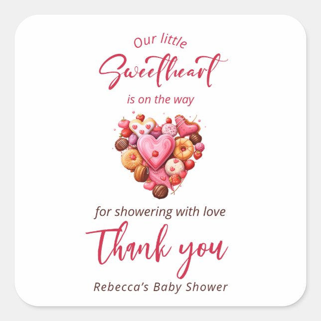 Sticker Carré Un petit Baby shower de coeur rouge doux (Devant)