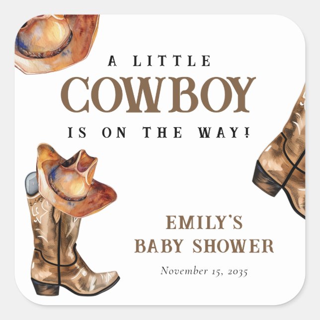Sticker Carré Un petit Baby shower occidental Cowboy (Devant)