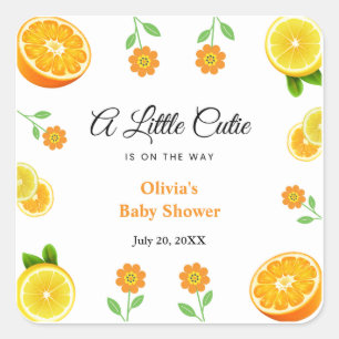 Sticker Carré Un Petit Baby shower Orange Citron Citron Cutie