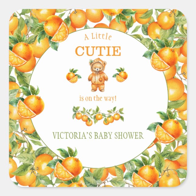 Sticker Carré Un Petit Baby shower Orange Teddy Bear (Devant)
