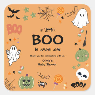 Sticker Carré Un petit Boo Halloween Baby shower Merci