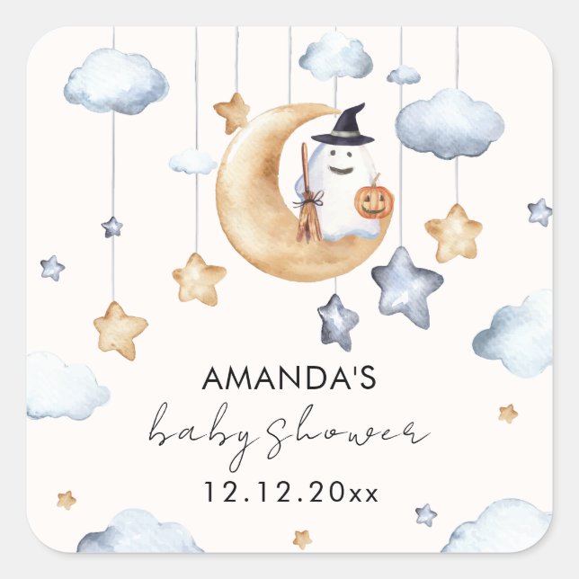 Sticker Carré Un Petit Boo Moon Stars Baby shower (Devant)