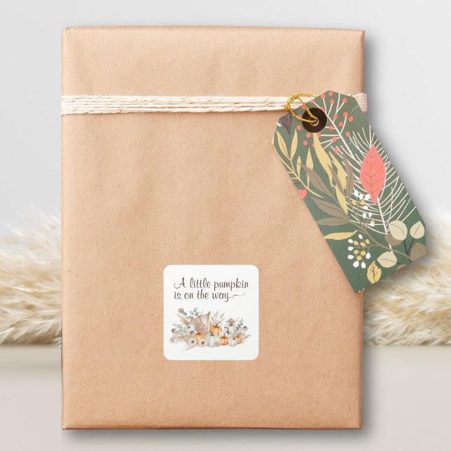Sticker Carré Un petit Citrouille se trouve sur le Baby shower W (A Little Pumpkin Is On The Way Baby Shower Sticker)