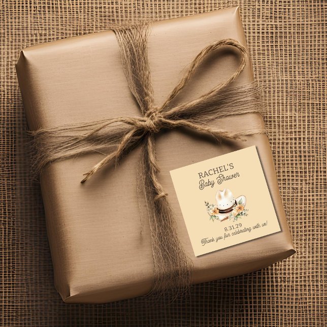 Sticker Carré Un petit cowboy est sur son chemin Western Baby sh (Créateur téléchargé)