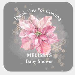 Sticker Carré Un petit flacon de neige rose Poinsettia merci