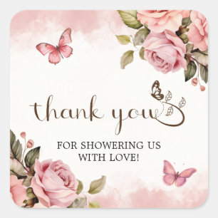 Sticker Carré Un petit Merci de Baby shower papillon
