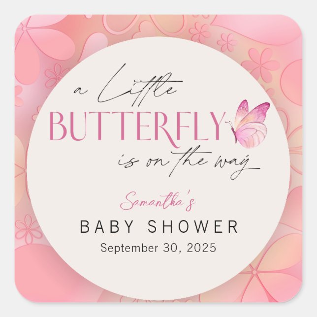 Sticker Carré Un petit papillon est sur le Baby shower Way (Devant)