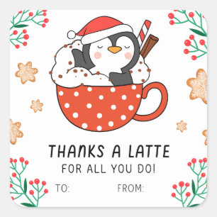 Sticker Carré Un pingouin de Noël grâce à une latte
