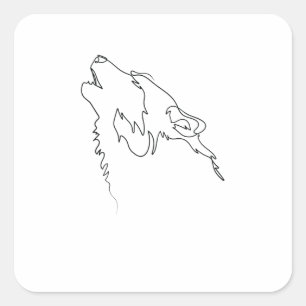 Sticker Carré Un seul trait de dessin Wolf