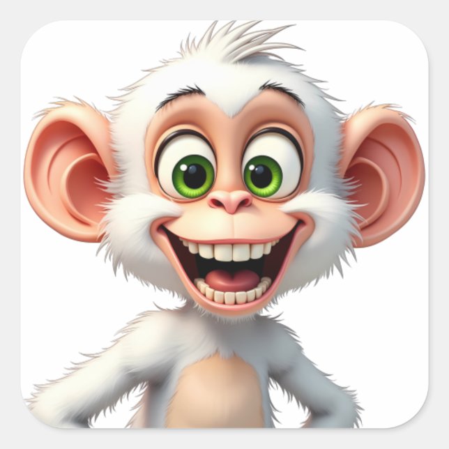 Sticker Carré Un singe africain blanc souriant (Devant)