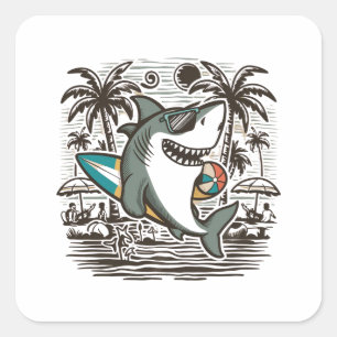 Sticker Carré Un tee-shirt de requin de plage