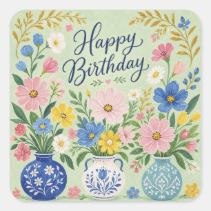 Sticker Carré Un Trio de Fleurs d'Anniversaire