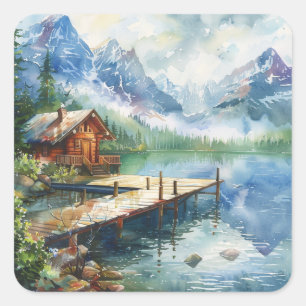 Sticker Carré Un tuyau de pêche sur le lac