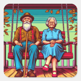 Sticker Carré Un vieux couple stoïque assis sur une aile de porc