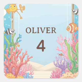 Sticker Carré Under the Sea Waterproof Labels, Oliver Name Label