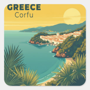 Sticker Carré Une affiche de voyage classique nostalgique – Grèc