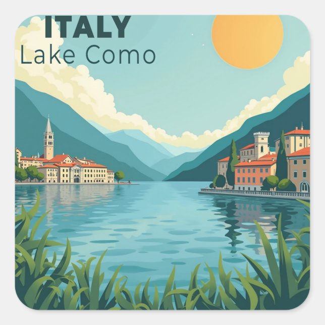 Sticker Carré Une affiche de voyage classique nostalgique – Lac  (Devant)