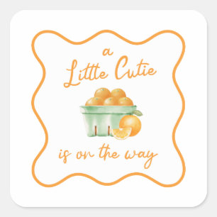Sticker Carré Une baby shower pour un petit bébé orange mignon