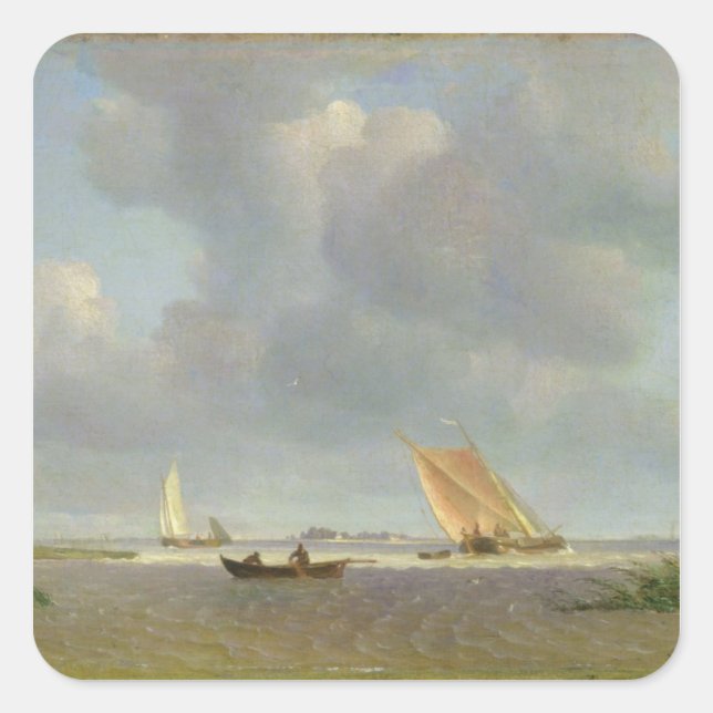 Sticker Carré Une brise fraîche sur l'Elbe, vers 1830 (Devant)