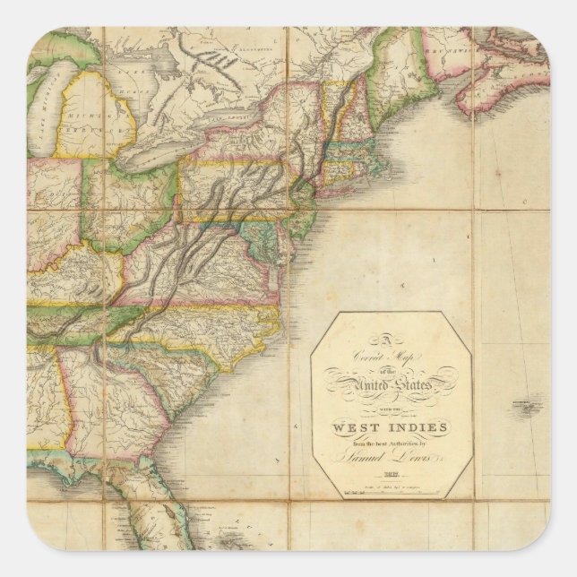 Sticker Carré Une carte exacte des États-Unis (Devant)