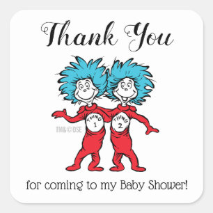 Sticker Carré Une chose deux   Merci Baby shower jumeaux