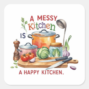 Sticker Carré Une Cuisine Masse Est Une Cuisine Heureuse