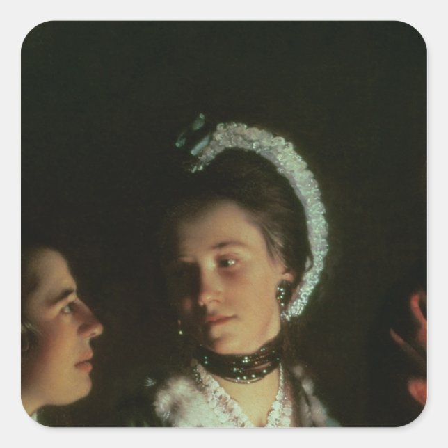 Sticker Carré Une expérience sur un oiseau dans la pompe à air,  (Devant)