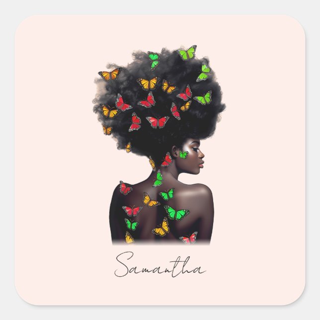 Sticker Carré Une femme afro-américaine avec un Afro rempli de p (Devant)