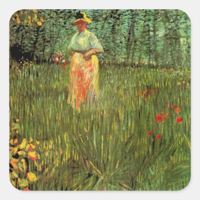 Sticker Carré Une femme marchant dans un jardin par Vincent van  (Devant)