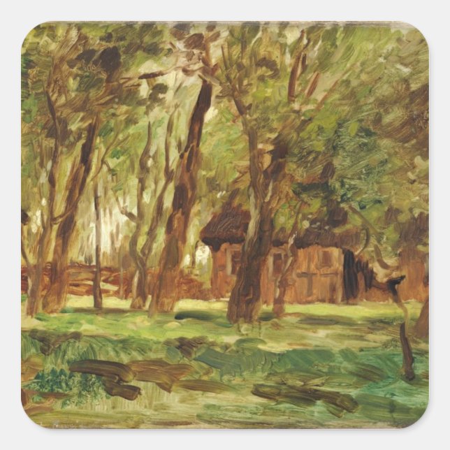 Sticker Carré Une ferme sous les arbres (Devant)