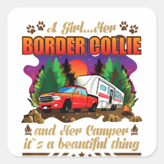 Sticker Carré Une fille à la frontière Collie et ses Amoureux de