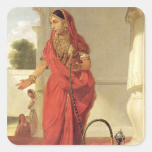 Sticker Carré Une fille de danse indienne avec un narguilé, 177