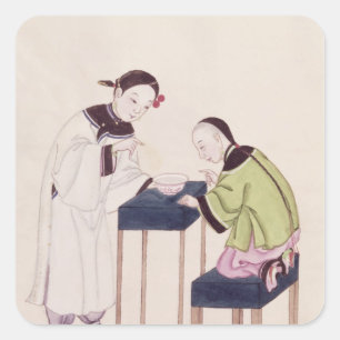 Sticker Carré Une fille recherchant la chance dans une cuvette