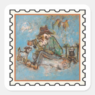 Sticker Carré Une fois un chant de swagman joyeux timbre d'art