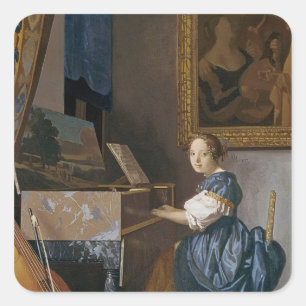 Sticker Carré Une jeune dame assise à une virginal, vers 1670