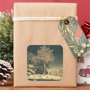 Sticker Carré Une journée d'hiver sur la rivière Sumida au Japon